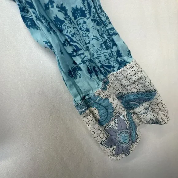 NWOT Cino Sundance Crinkled Pearl Button Shirt Peacock funky festival boho - L - Picture 8 of 11